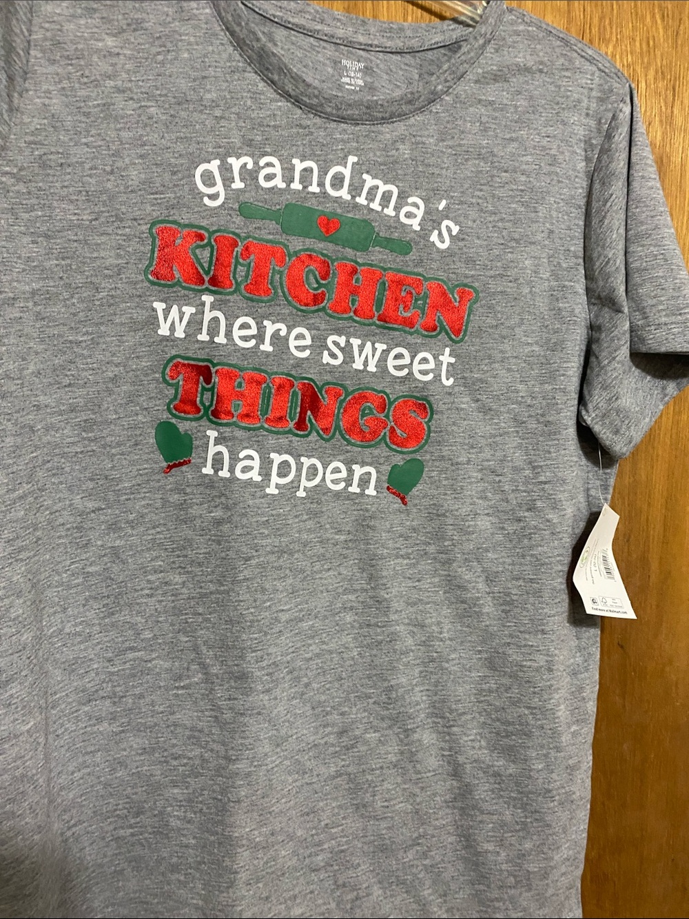 Holiday Time Gray T-Shirt with Red and Green Kitchen Graphic